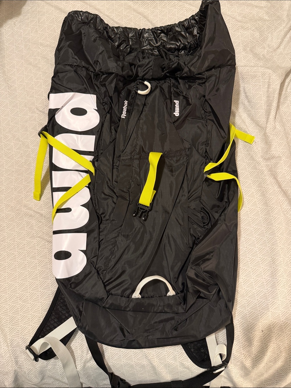 Puma Black Backpack with White Logo and Neon Yellow Straps